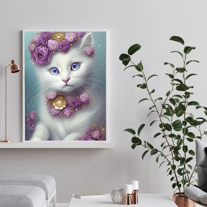 Cute White Cat - Full Round Drill Diamond Painting 30*40CM