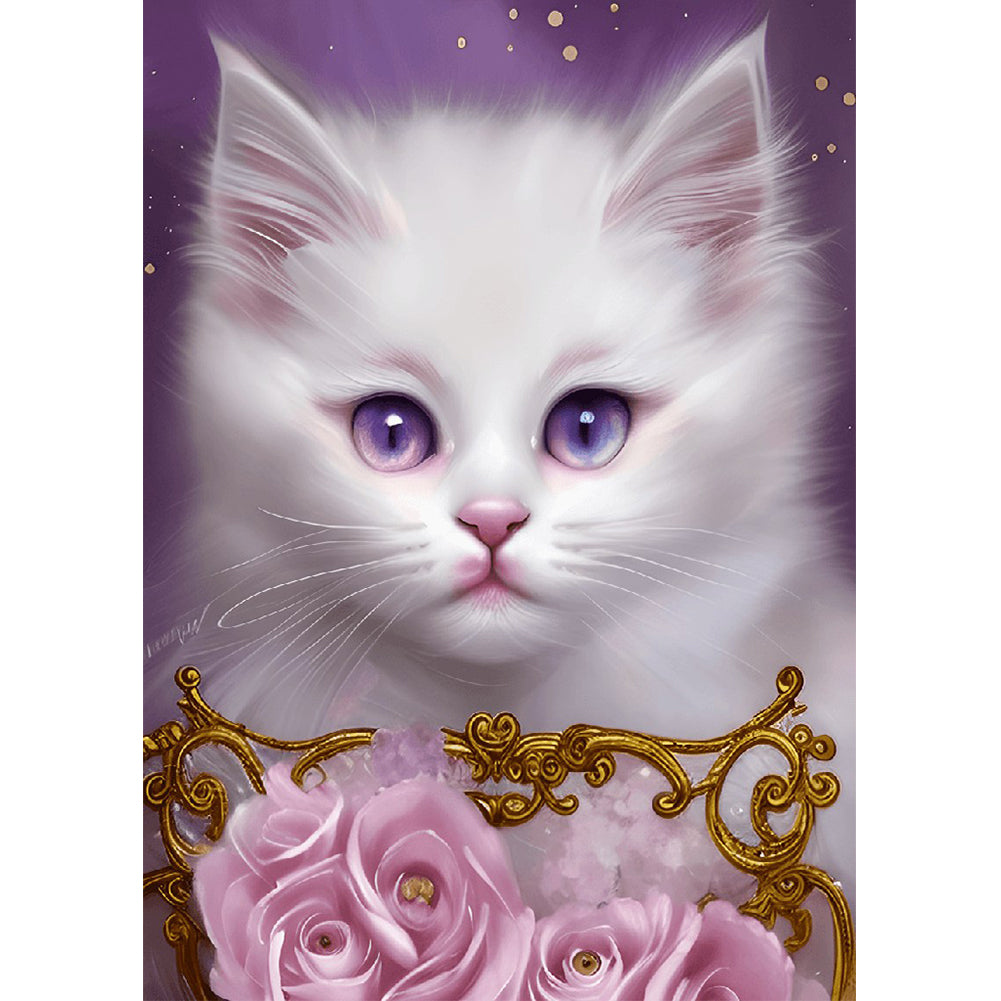 Cute White Cat - Full Round Drill Diamond Painting 30*40CM