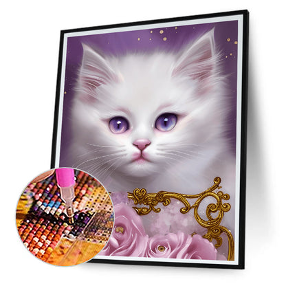 Cute White Cat - Full Round Drill Diamond Painting 30*40CM