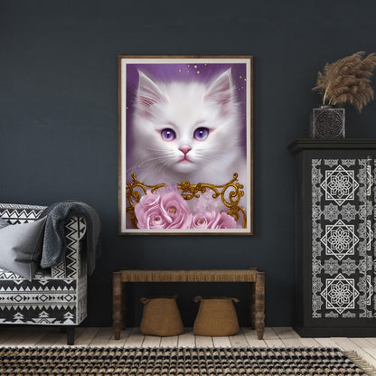 Cute White Cat - Full Round Drill Diamond Painting 30*40CM