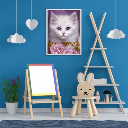 Cute White Cat - Full Round Drill Diamond Painting 30*40CM