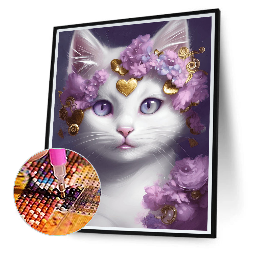 Cute White Cat - Full Round Drill Diamond Painting 30*40CM