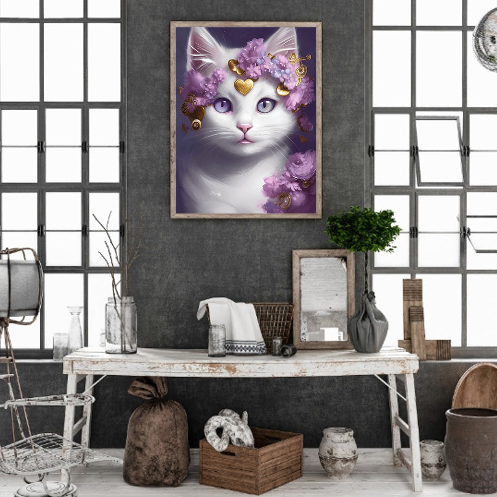 Cute White Cat - Full Round Drill Diamond Painting 30*40CM