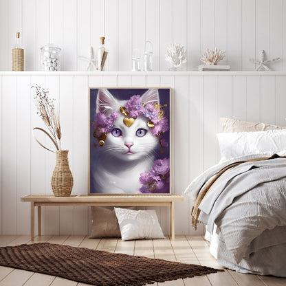 Cute White Cat - Full Round Drill Diamond Painting 30*40CM