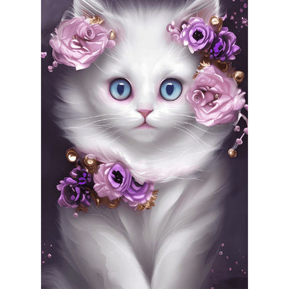 Cute White Cat - Full Round Drill Diamond Painting 30*40CM