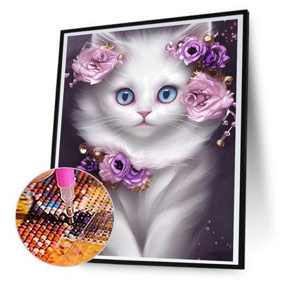 Cute White Cat - Full Round Drill Diamond Painting 30*40CM