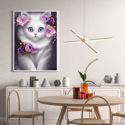 Cute White Cat - Full Round Drill Diamond Painting 30*40CM