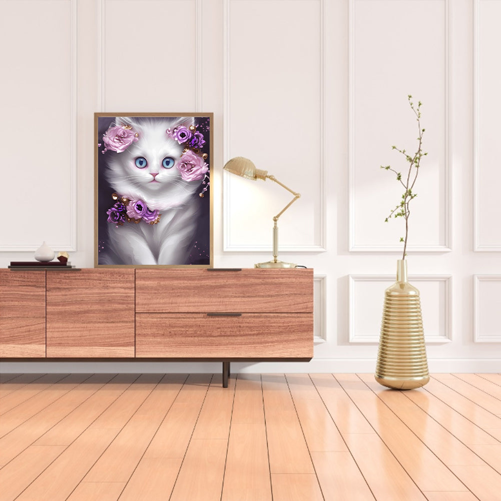 Cute White Cat - Full Round Drill Diamond Painting 30*40CM