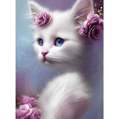 Cute White Cat - Full Round Drill Diamond Painting 30*40CM