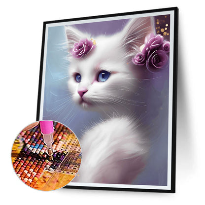 Cute White Cat - Full Round Drill Diamond Painting 30*40CM