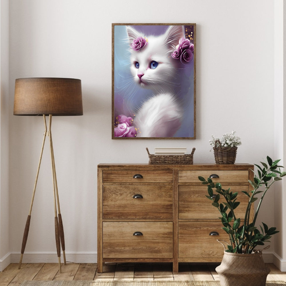 Cute White Cat - Full Round Drill Diamond Painting 30*40CM