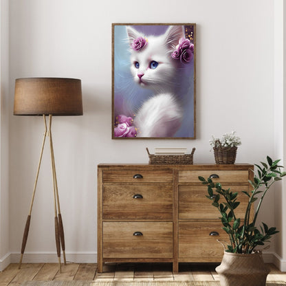 Cute White Cat - Full Round Drill Diamond Painting 30*40CM