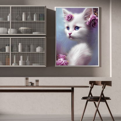 Cute White Cat - Full Round Drill Diamond Painting 30*40CM