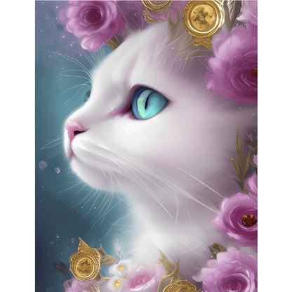 Cute White Cat - Full Round Drill Diamond Painting 30*40CM