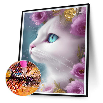 Cute White Cat - Full Round Drill Diamond Painting 30*40CM