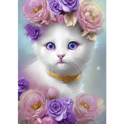 Cute White Cat - Full Round Drill Diamond Painting 30*40CM