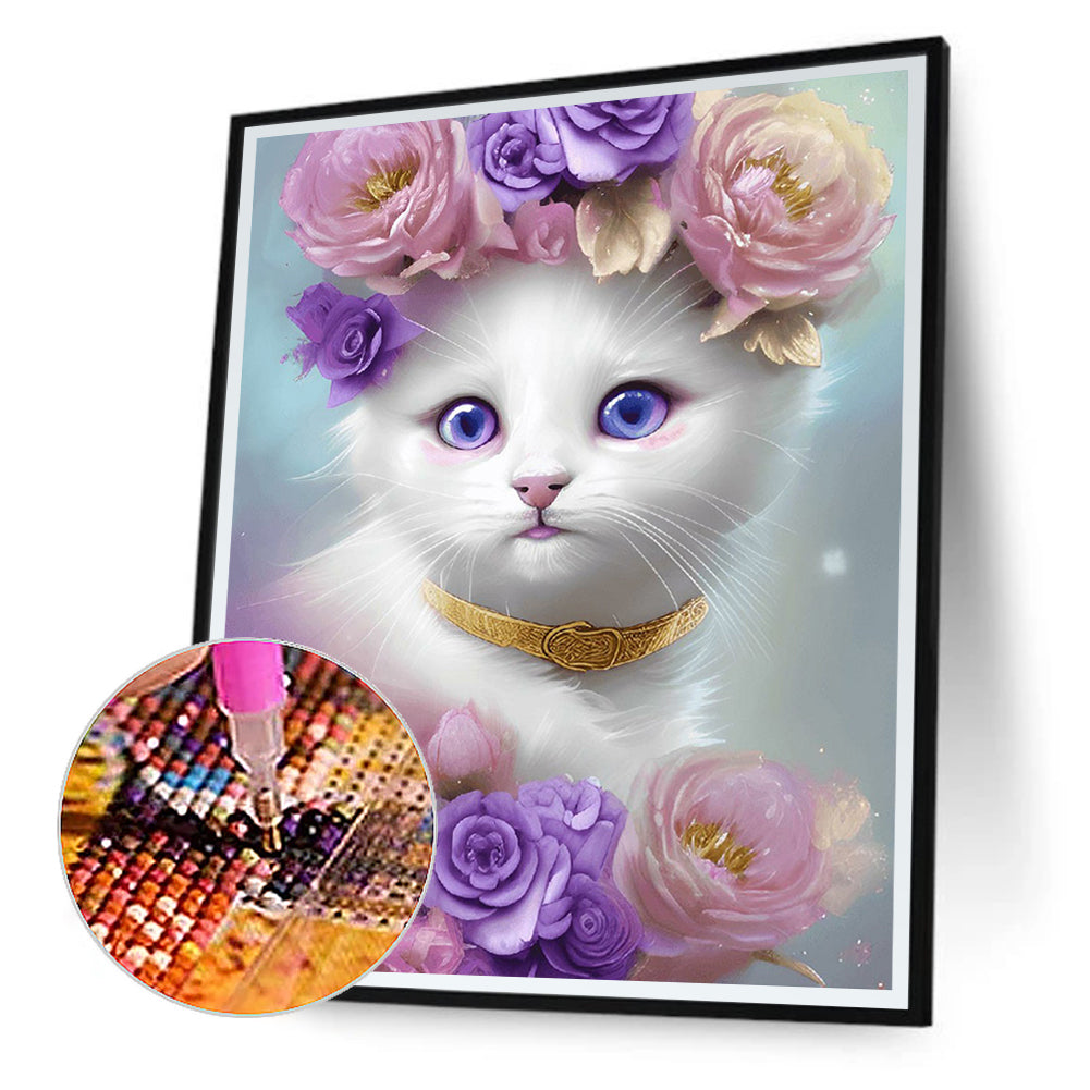 Cute White Cat - Full Round Drill Diamond Painting 30*40CM