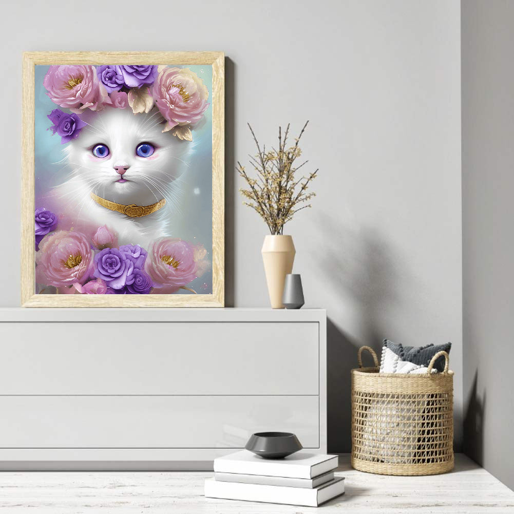 Cute White Cat - Full Round Drill Diamond Painting 30*40CM