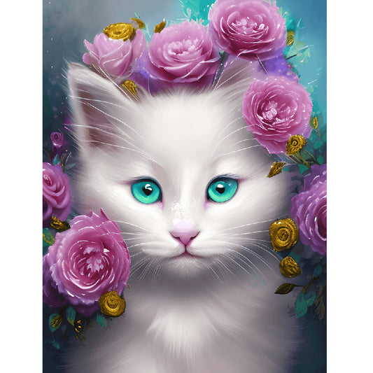 Cute White Cat - Full Round Drill Diamond Painting 30*40CM