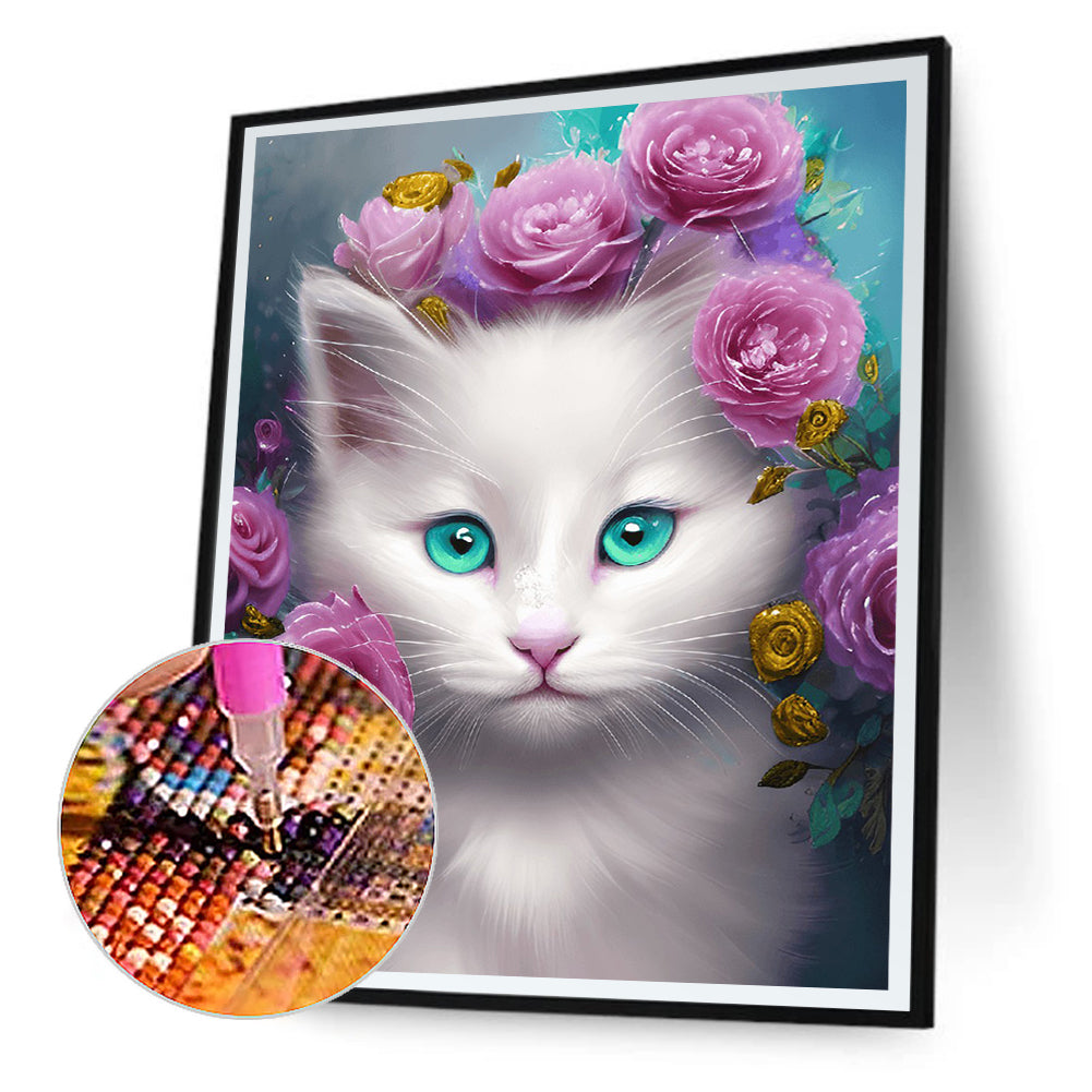 Cute White Cat - Full Round Drill Diamond Painting 30*40CM