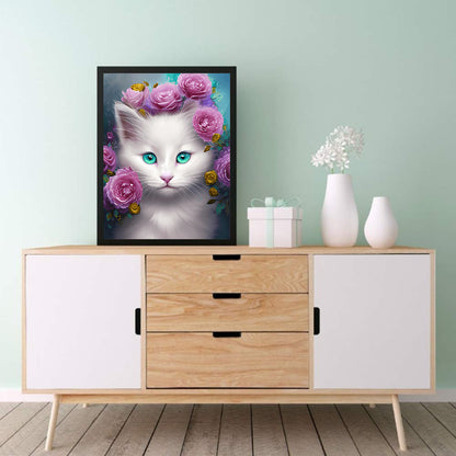 Cute White Cat - Full Round Drill Diamond Painting 30*40CM