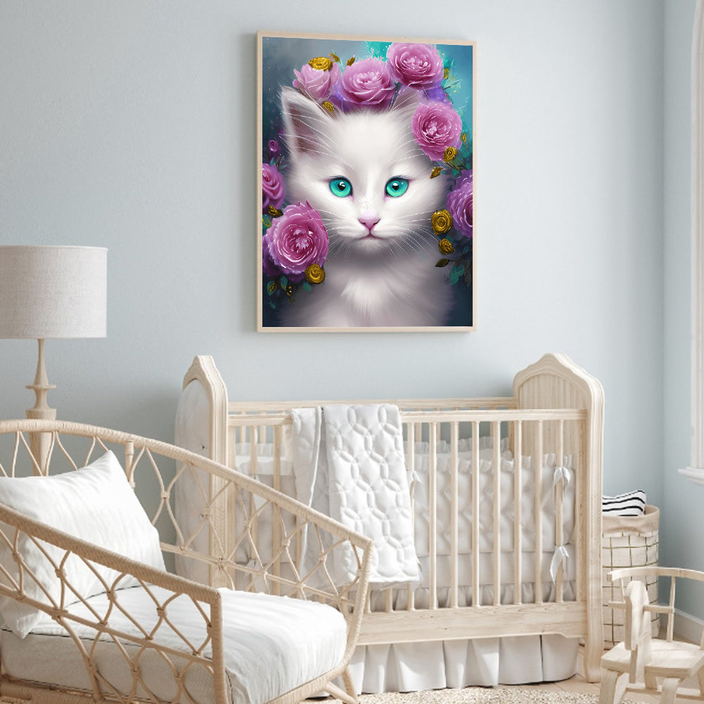 Cute White Cat - Full Round Drill Diamond Painting 30*40CM