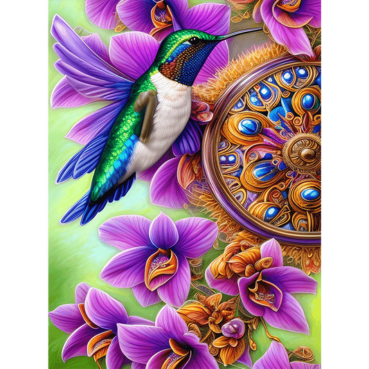 Flower Hummingbird - Full Round Drill Diamond Painting 30*40CM