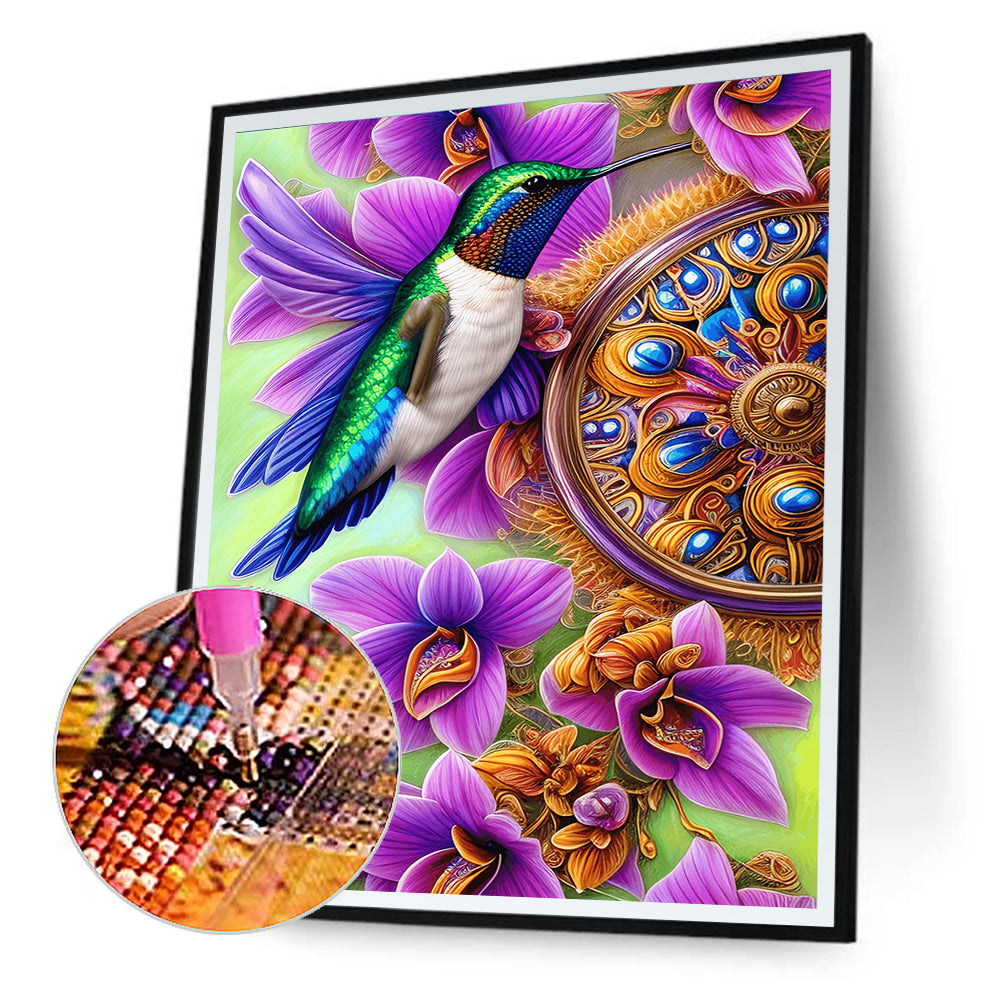 Flower Hummingbird - Full Round Drill Diamond Painting 30*40CM