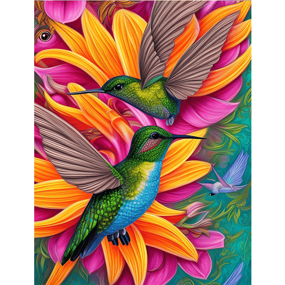 Flower Hummingbird - Full Round Drill Diamond Painting 30*40CM