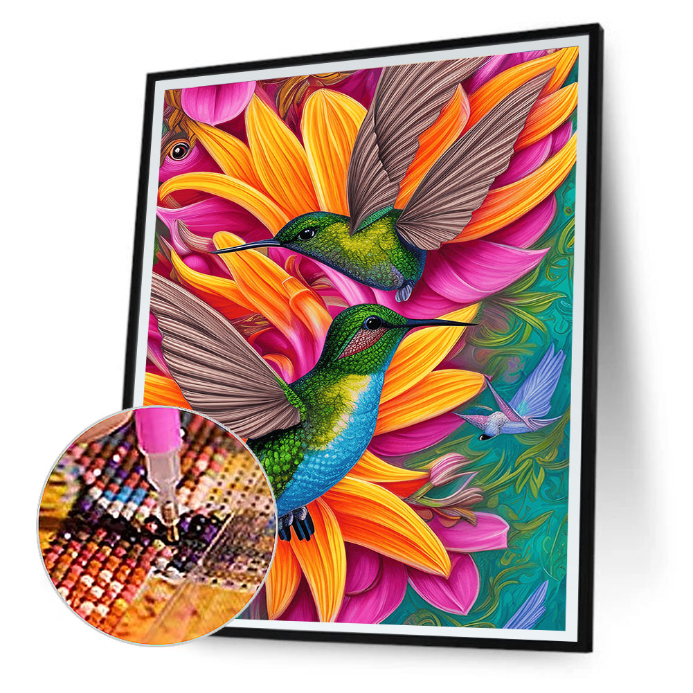 Flower Hummingbird - Full Round Drill Diamond Painting 30*40CM