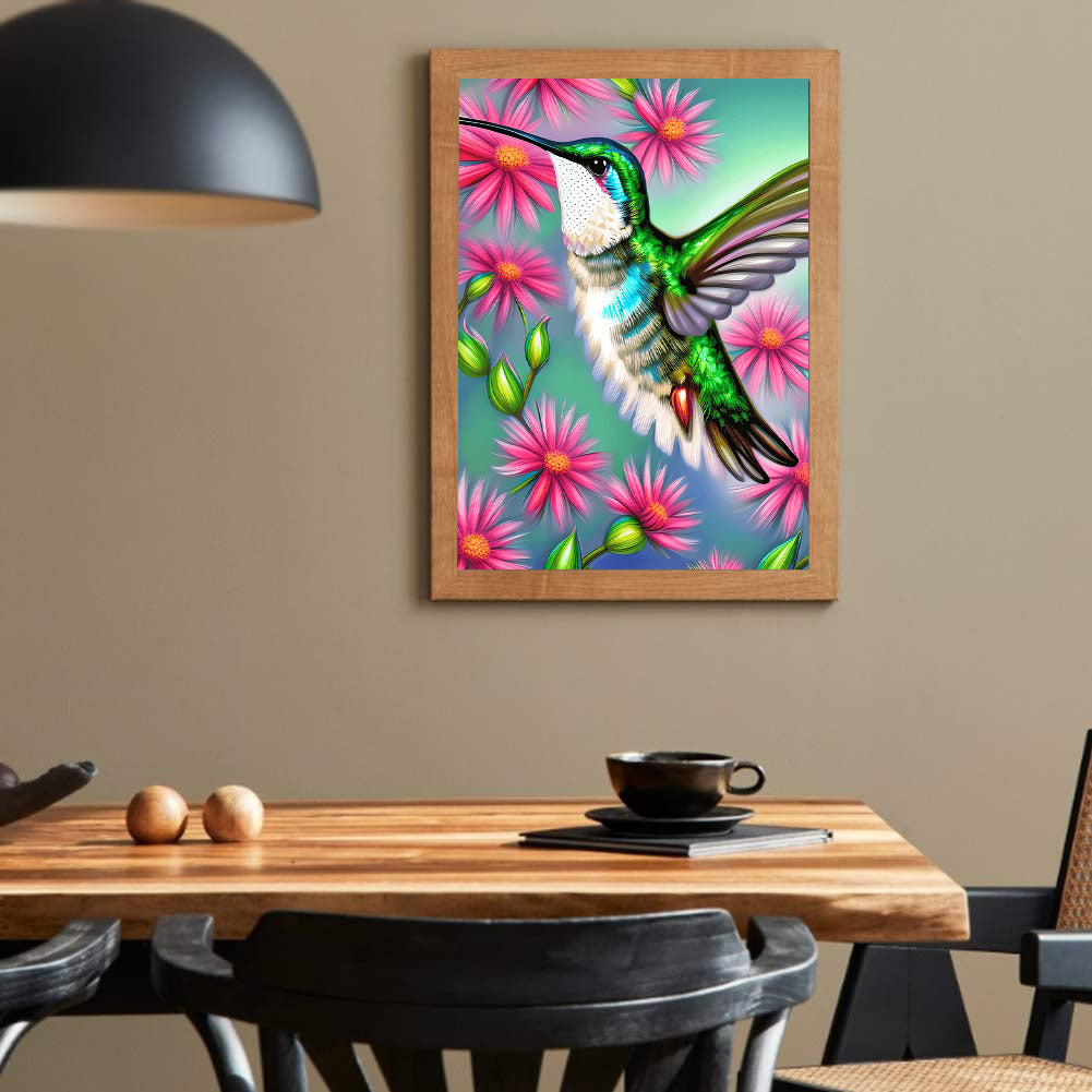 Flower Hummingbird - Full Round Drill Diamond Painting 30*40CM