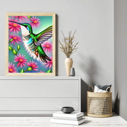 Flower Hummingbird - Full Round Drill Diamond Painting 30*40CM