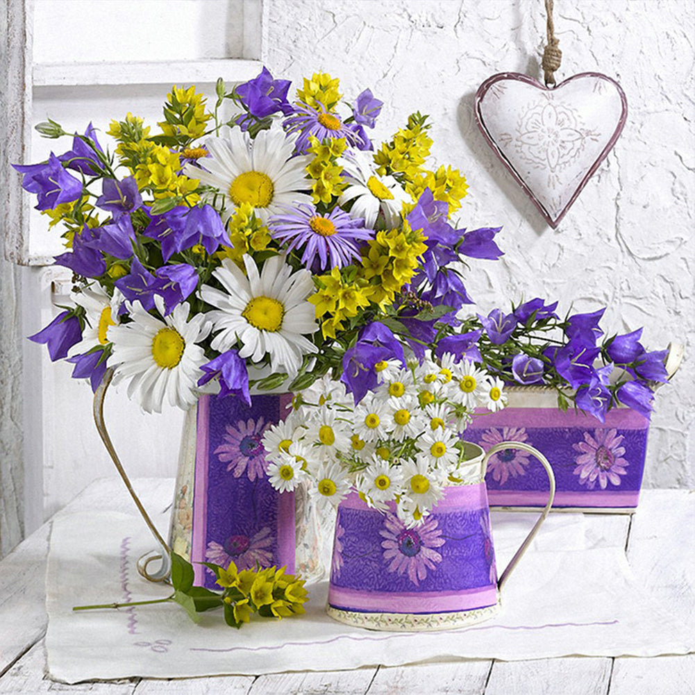 Purple Campanula Daisy Bouquet - Full Round Drill Diamond Painting 30*30CM