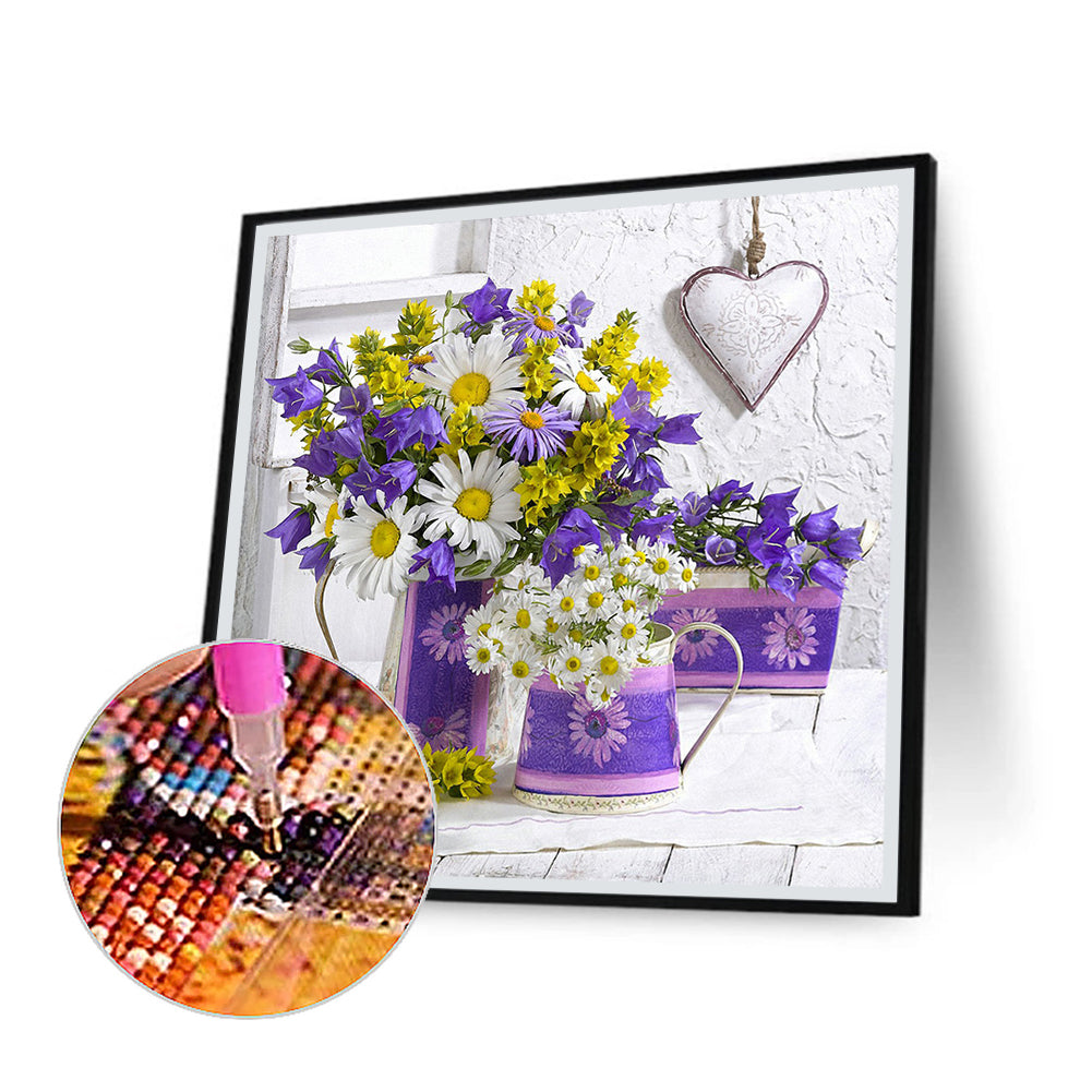 Purple Campanula Daisy Bouquet - Full Round Drill Diamond Painting 30*30CM