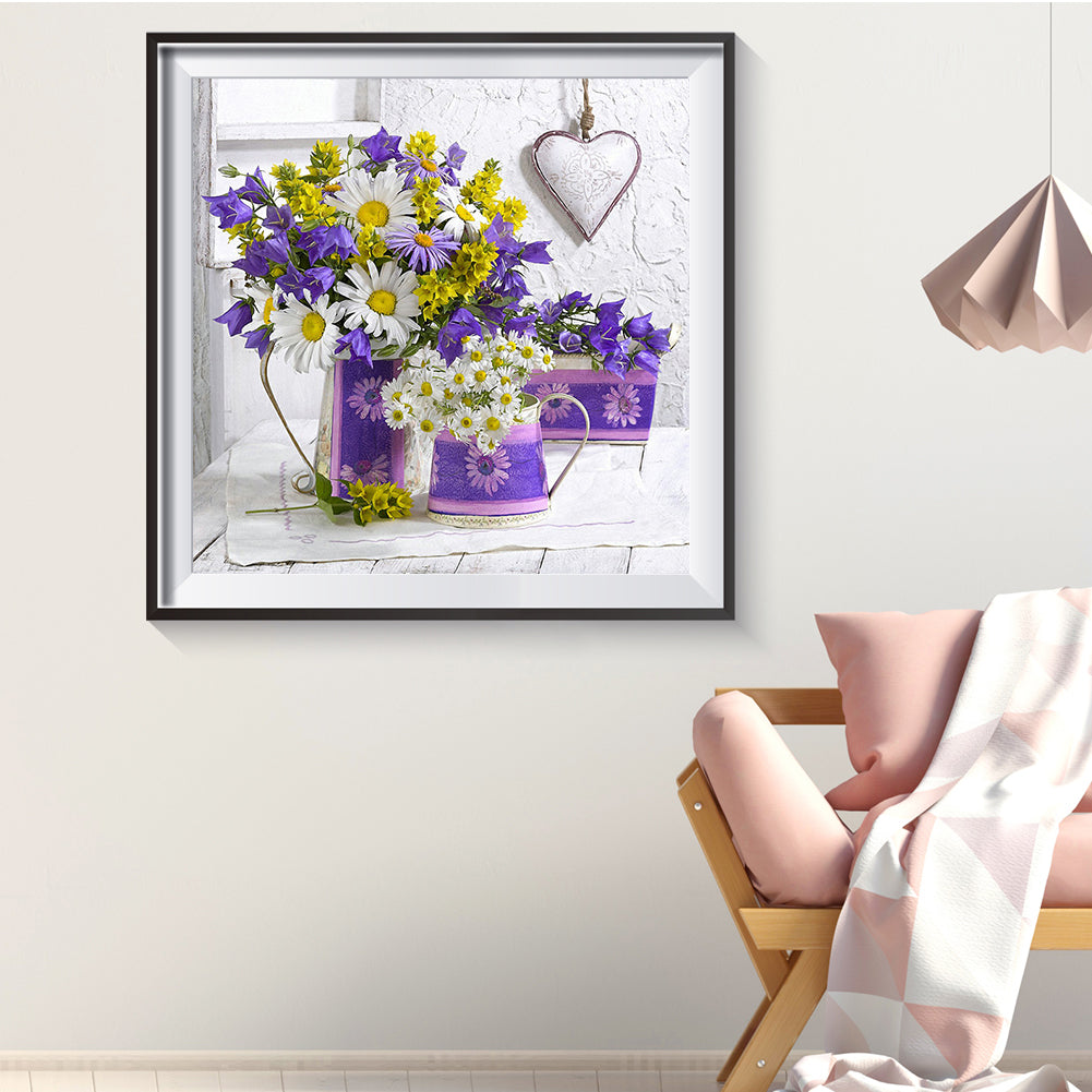 Purple Campanula Daisy Bouquet - Full Round Drill Diamond Painting 30*30CM