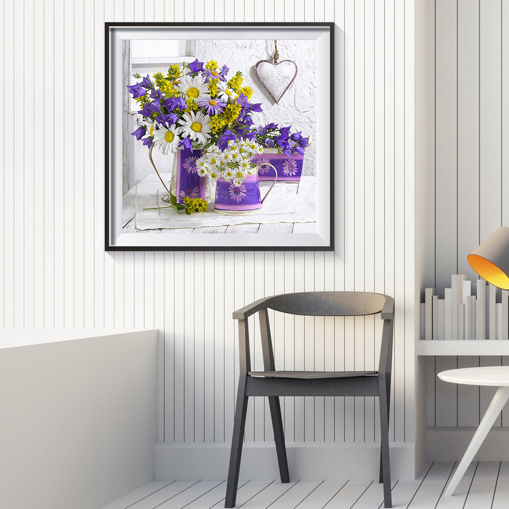 Purple Campanula Daisy Bouquet - Full Round Drill Diamond Painting 30*30CM