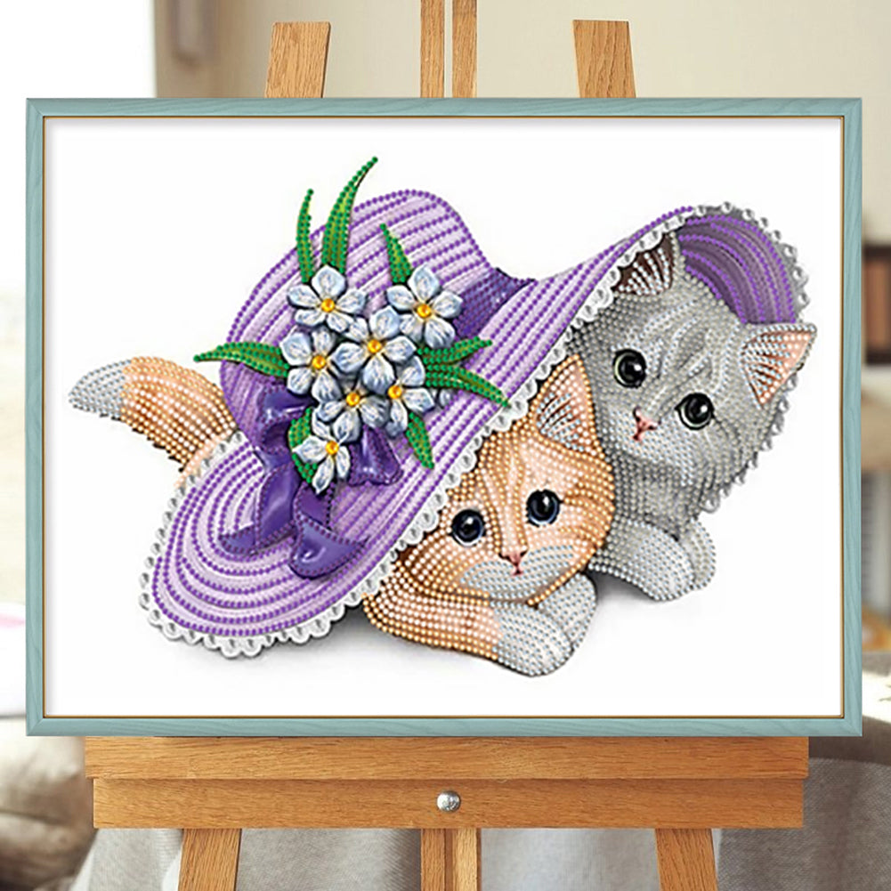 Flower Cat - Special Shaped Drill Diamond Painting 40*30CM