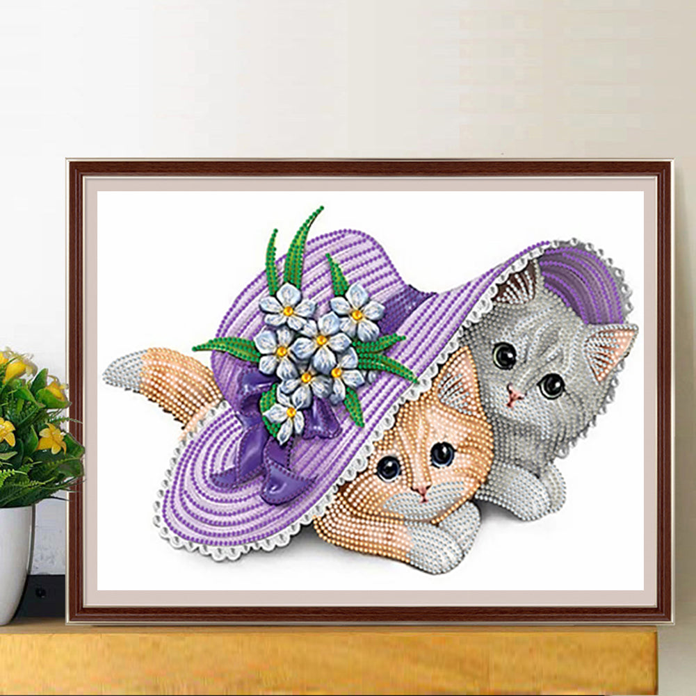 Flower Cat - Special Shaped Drill Diamond Painting 40*30CM