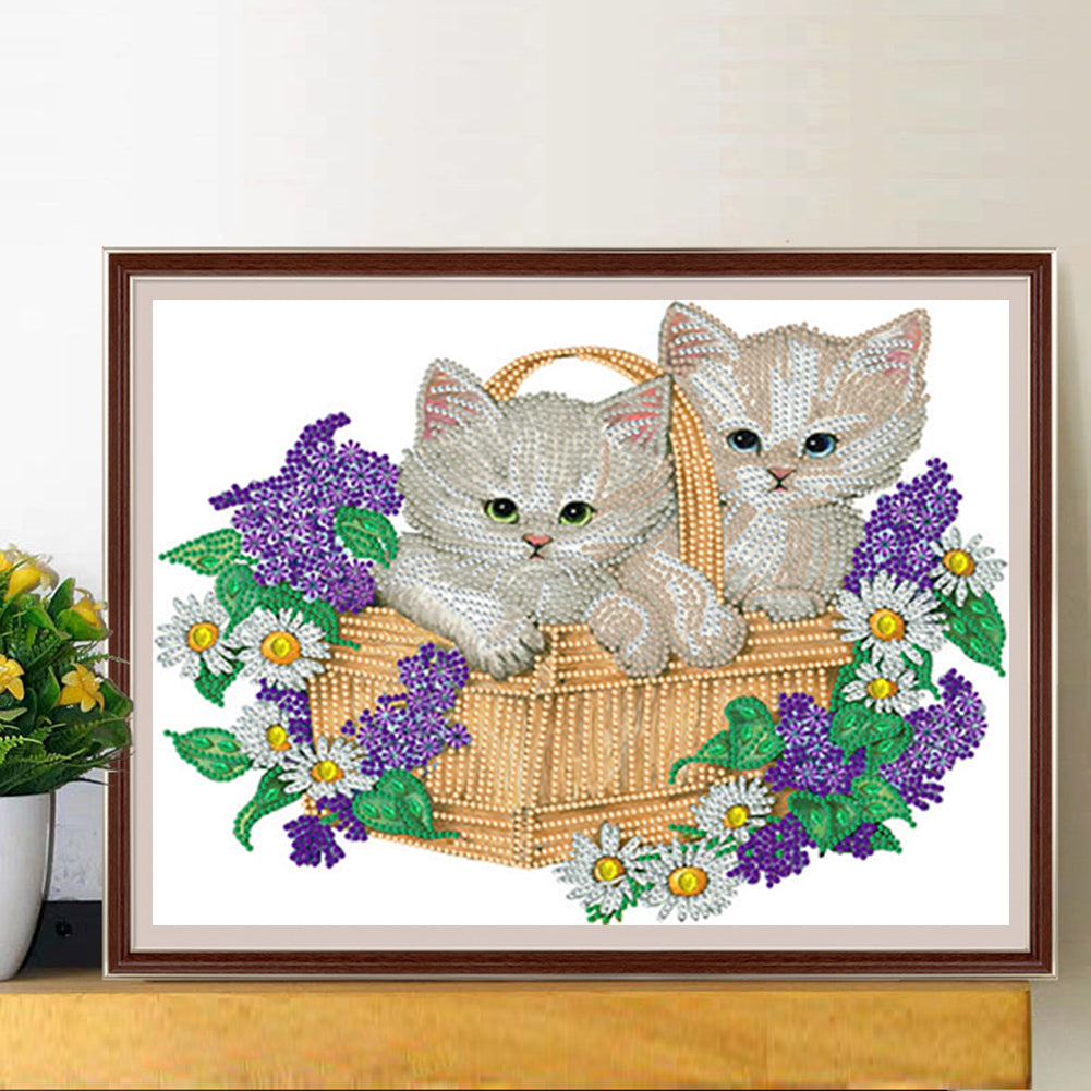 Flower Cat - Special Shaped Drill Diamond Painting 40*30CM