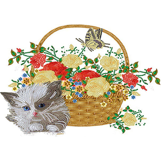 Flower Cat - Special Shaped Drill Diamond Painting 40*30CM