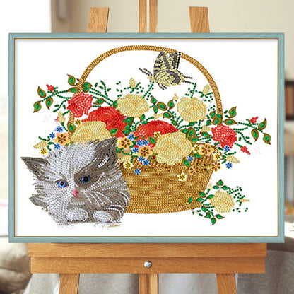 Flower Cat - Special Shaped Drill Diamond Painting 40*30CM