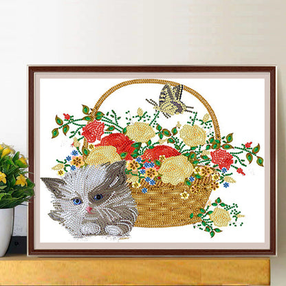 Flower Cat - Special Shaped Drill Diamond Painting 40*30CM