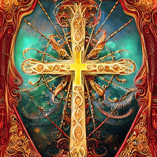 Golden Cross - Full Round Drill Diamond Painting 30*30CM