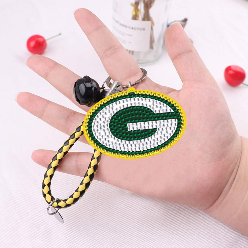 DIY Crystal Diamond Key Rings Handmade Rugby Badge Double Sided Hanging Ornament