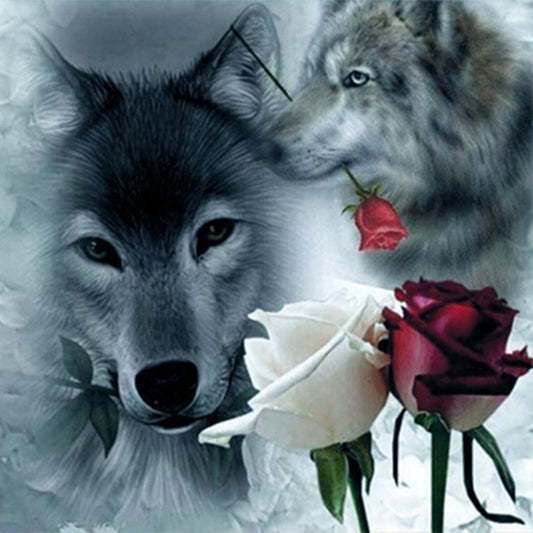 Wolf And Rose - Full Square Drill Diamond Painting 45*45CM