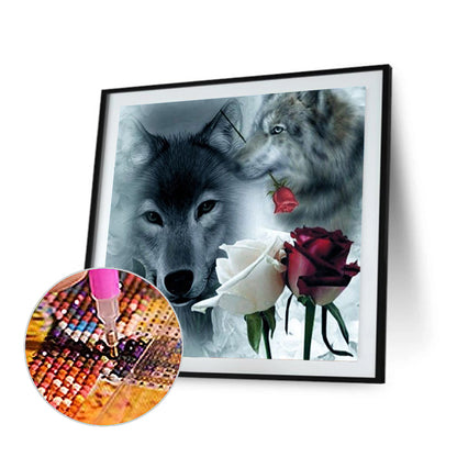 Wolf And Rose - Full Square Drill Diamond Painting 45*45CM