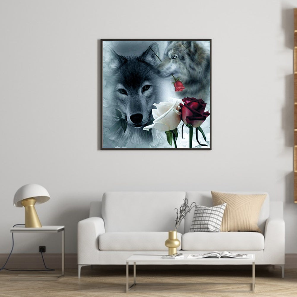 Wolf And Rose - Full Square Drill Diamond Painting 45*45CM