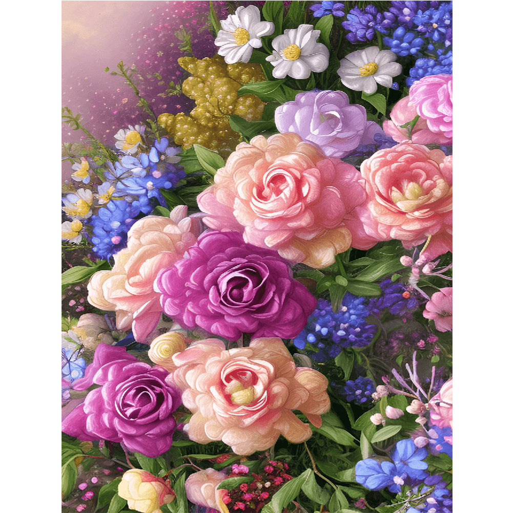 Pink Purple Bouquet - Full Round Drill Diamond Painting 30*40CM