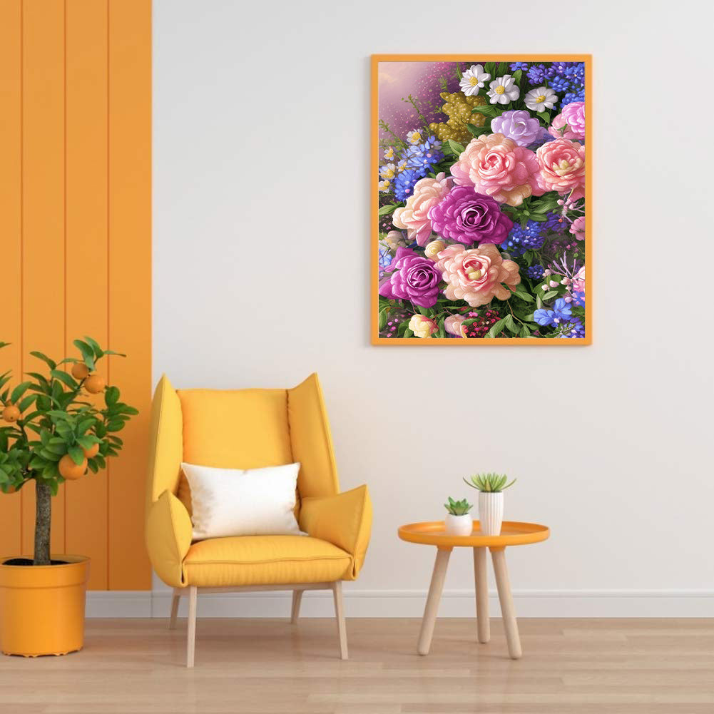 Pink Purple Bouquet - Full Round Drill Diamond Painting 30*40CM