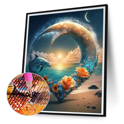 Beach Dolphin - Full Round Drill Diamond Painting 30*40CM